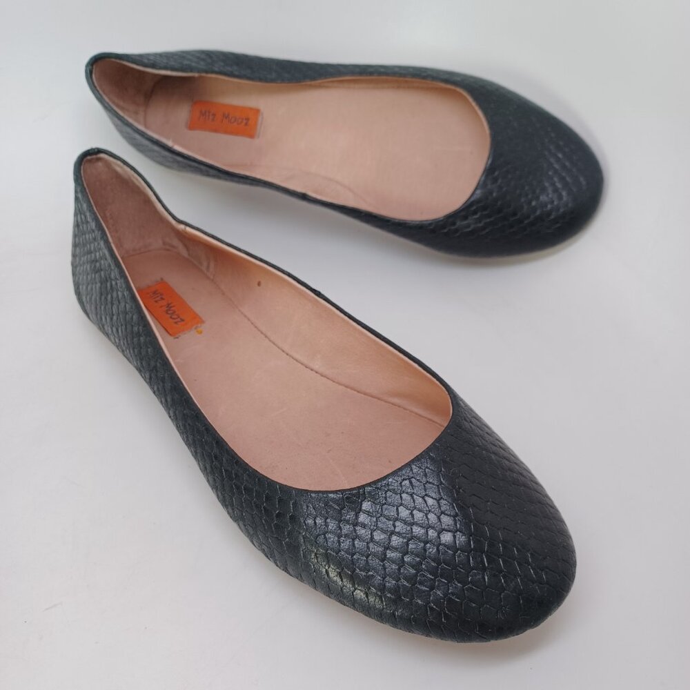 Miz Mooz Shoes Black Leather Ballet Flats Phaedra Reptile Snake Embossed Size 7 - Picture 12 of 15